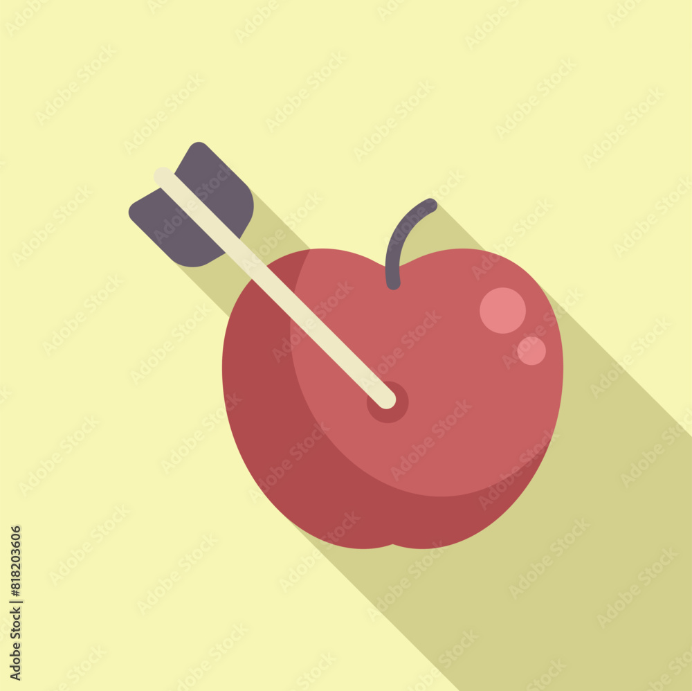 Poster flat design vector illustration of an apple with an arrow hit in the center, symbolizing precision
