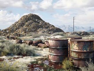 Obraz premium Industrial Waste Pollution Echoing Dystopian Environmental Decay