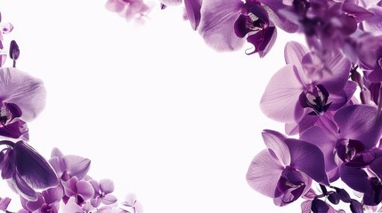  A single file featuring a group of purple orchids against a white background, with equal white spaces flanking each side