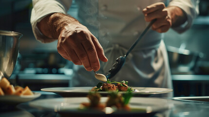 Master Chef Precisely Preparing Food on Plate