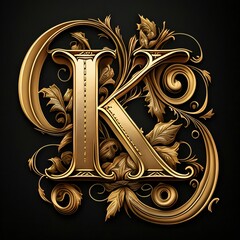 Luxury monogram, letter K in the style of baroque.