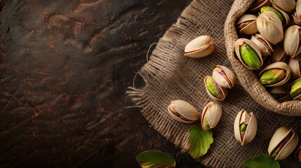  A bowl of pistachio nuts on a burlap sack