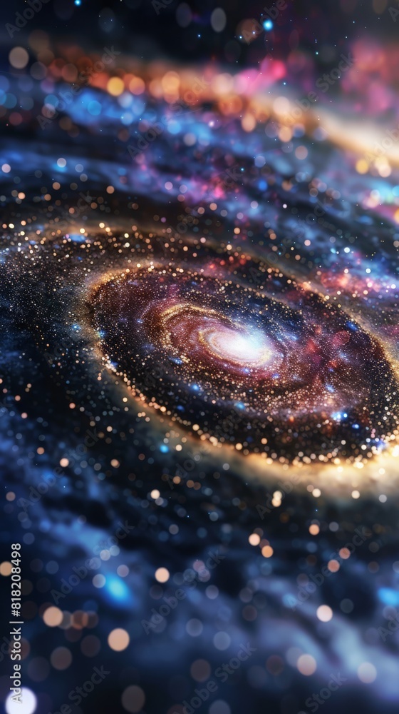 Poster glowing galaxy spiral with vibrant cosmic colors. abstract space scene perfect for fantasy and sci-f