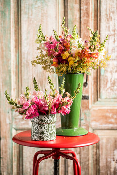 Flowers in vintage enamelware
