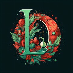 Letter L in floral style, vector illustration. Uppercase.
