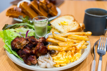 All day breakfast with French fries and grilled chicken