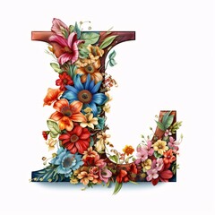 Floral capital letter L. Watercolor illustration for your design.