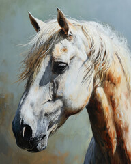 painted portrait of a white horse