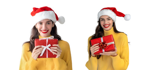 Fototapeta premium santa claus woman with gift