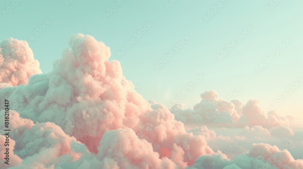 Poster fluffy pink clouds with a soft gradient of pastel tones against a clear sky. perfect for dreamy and 