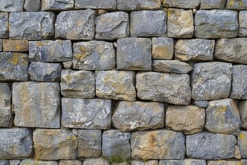 A stone wall with many stones and a small hole.