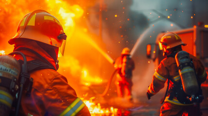 Firefigther working together , Teamwork concept .