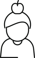 Simple outline drawing of a person with an apple balanced on their head