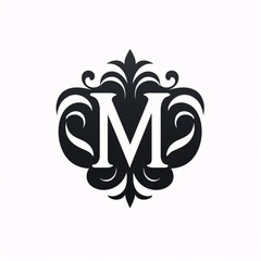 Vintage monogram letter M logo in the style of Baroque.