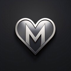 Silver letter M in the shape of a heart. Vector illustration.