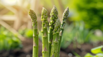 close up Growing asparagus harvest and producing vegetables cultivation. Concept of small eco green business organic farming gardening and healthy food	