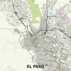 El Paso, Texas, USA map poster art