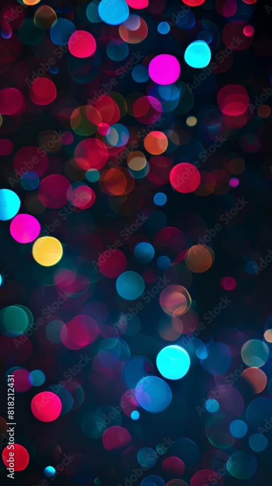 Poster abstract bokeh background with colorful circles on a dark backdrop. perfect for party and celebratio