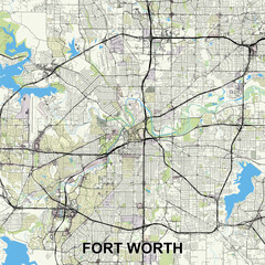 Fort Worth, Texas, USA map poster art