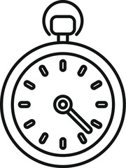 Linear black and white icon of a traditional handheld stopwatch, symbolizing time management