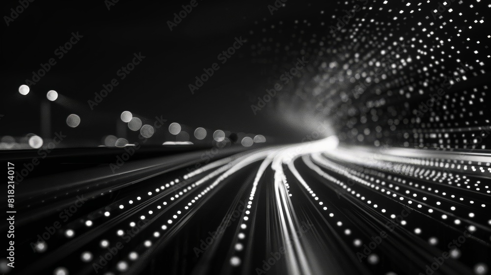 Poster dynamic light trails in black and white. suitable for speed and technology concepts