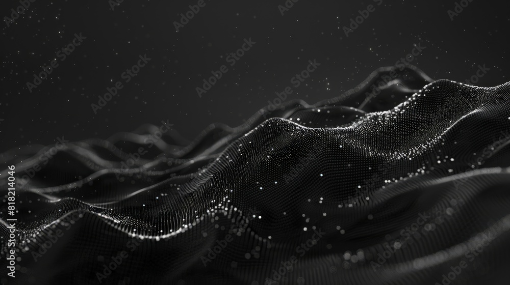 Poster abstract black and white digital landscape with dotted waves. ideal for technological and futuristic