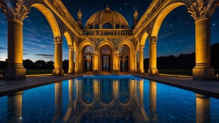 old building, elements and architecture, cityscape in the center of the city in the evening
