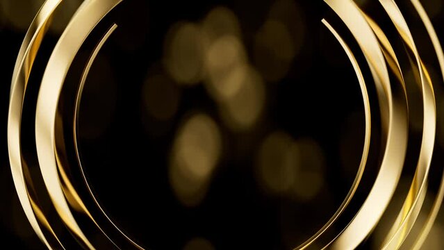 Golden rings. Abstract background for holiday celebration motion texture. Award winner greetings concept. Portrait frame animation. Seamless loop.