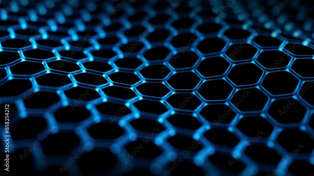 Poster hexagons abstract background. blue futuristic texture with 3d surface animation. scientific pattern 