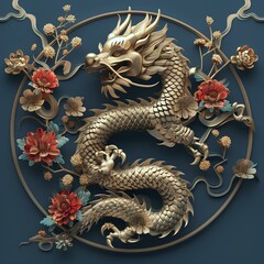 Golden dragon, an animal believed to bring wealth in China on a beautiful background