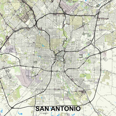San Antonio, Texas, USA map poster art