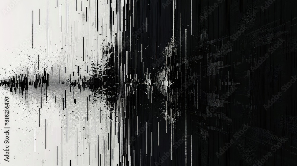 Aufkleber Abstract digital glitch art with a monochrome palette. Visual representation of data corruption and technology errors