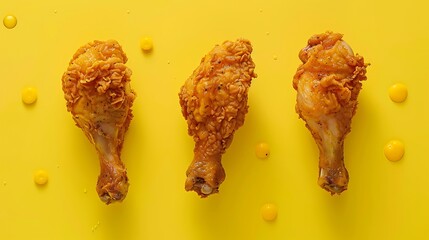 Repeated fried chicken legs on the yellow background,