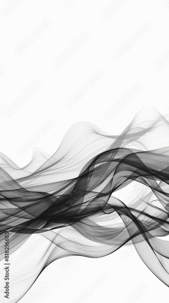 Poster Black abstract wave design on white background with dynamic flow and movement. Ideal for modern, minimalist designs and artistic themes