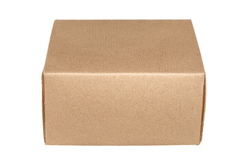 Closed cardboard box is isolated on transparent background.