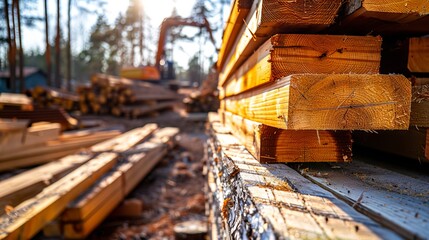 Fototapeta premium A pile of wood in a forest.