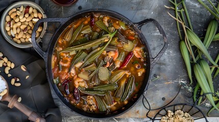 Caruru - okra stew with dried shrimp and peanuts
