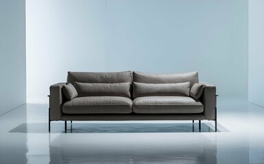 a modern sleek couch, stylish pillow, white background concept, sofa in the room