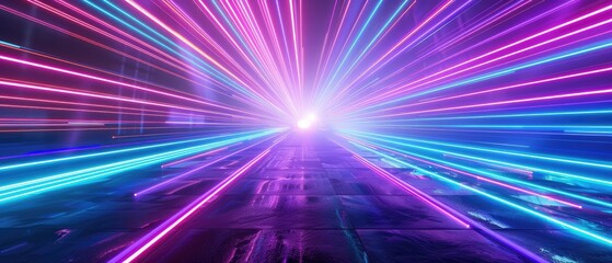 Obraz premium bright laser rays and neon lines glowing in 3d render abstract background with ultraviolet spectrum