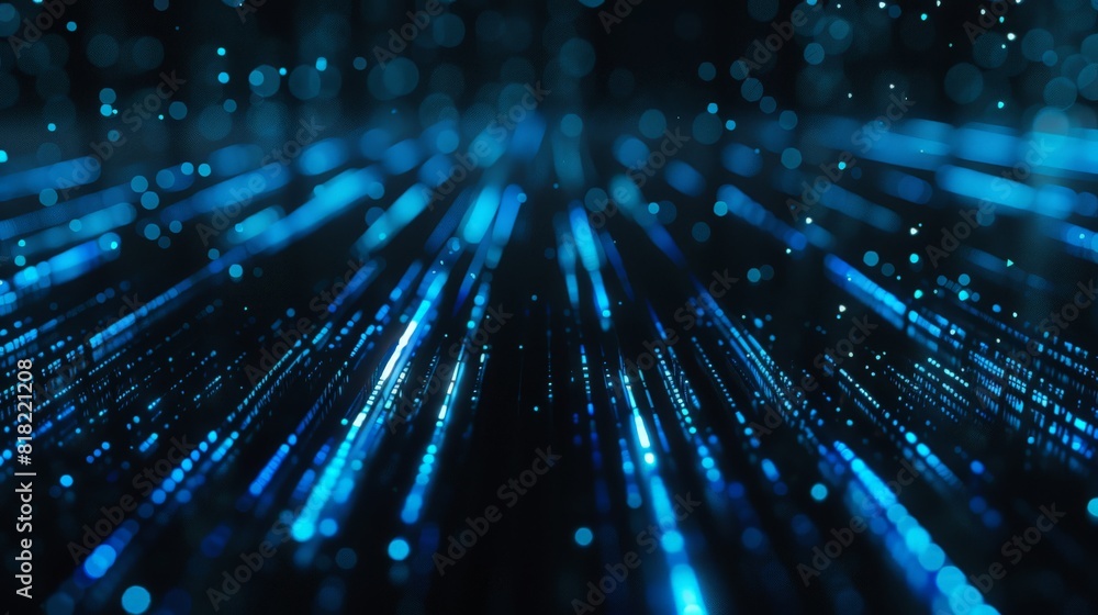Poster Dynamic blue digital data stream visual. Cybersecurity and network speed concept