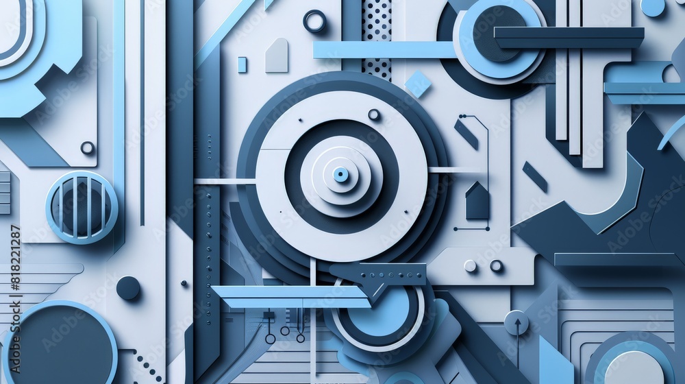 Aufkleber intricate abstract 3d composition of blue and white mechanical elements. futuristic industrial desig