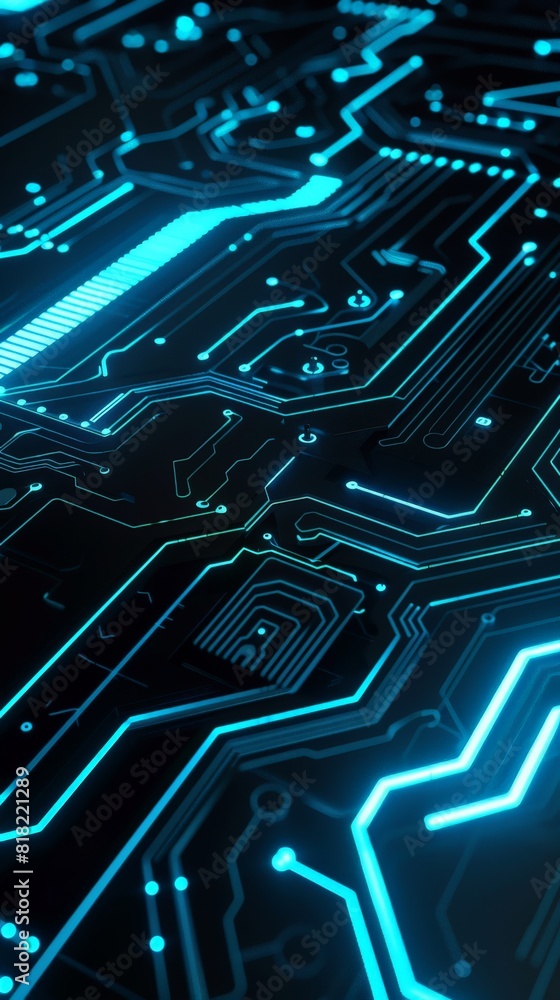 Aufkleber dynamic blue digital circuits flowing on a dark backdrop. concept of advanced technology and data tr