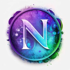 Letter N on abstract colorful background with floral ornament and space for text