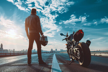 Man on a motorbike speeding on the highway, adrenaline-fueled ride on open road, Generative AI
