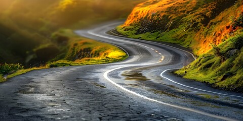 Scenic highway with winding road symbolizing lifes journey embracing every step. Concept Scenic Road Trip, Life's Journey, Embracing Every Step, Winding Pathways, Adventure Ahead