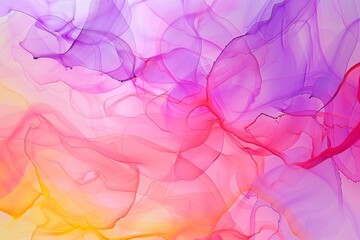 Abstract fluid art painting background in alcohol ink technique, mixture of pink, purple and yellow paints. Transparent overlayers of ink create lines and gradients. Burst of creativity.