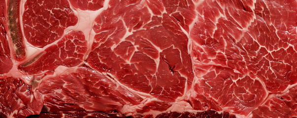Raw beef steak texture, panoramic view, generated ai