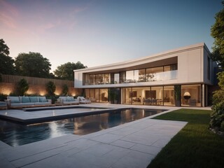 Fototapeta premium Modern residential district with green roof and balcony generated by AI