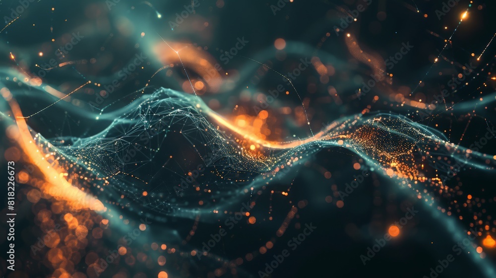Poster dynamic red digital waves on a dark background. vibrant and energetic abstract motion