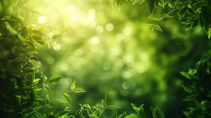 Obraz premium Blur and bokeh background among green leaf